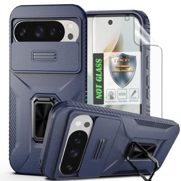 Imagem de Capa para Pixel 9 Pro XL, com capa de lente de câmera deslizante, protetor de tela HD, suporte de anel giratório de 360°, capa protetora à prova de choque de grau militar AYMECL para Google Pixel 9