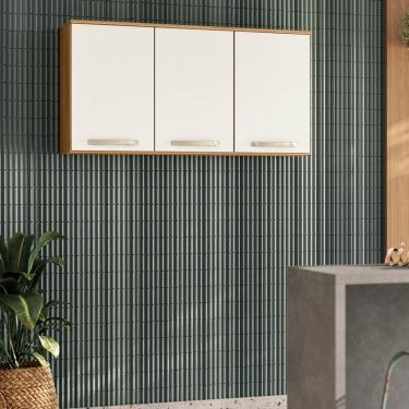 Imagem de Armário Aéreo Cozinha Lavanderia 3 Portas 4 Repartições Freijo-off White