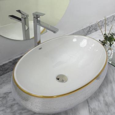 Imagem de Kit Cuba Pia Louça Cerâmica Banheiro C/Torn E Vál Cromada 94 - Smart N