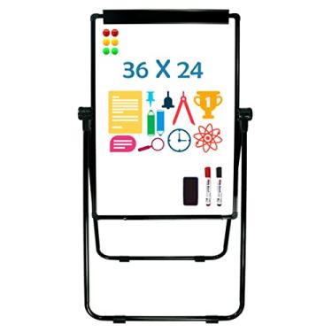 Imagem de SCZS Cavalete de quadro branco portátil para escritório quadros apagáveis a seco com suporte, cavalete Flipchart com altura ajustável 61 x 91 cm, perfeito para sala de aula, pré-escola, escola em casa, restaurante e apresentação (U-preto)