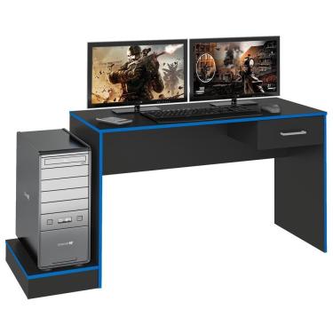 Imagem de Mesa Escrivaninha Gamer 1 Gaveta 160 Cm Preto Azul Arly Preto Azul