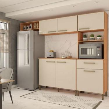 Imagem de Cozinha Compacta Manu 6 Portas 1 Gaveta Cinamomo/Off White - Panorama 