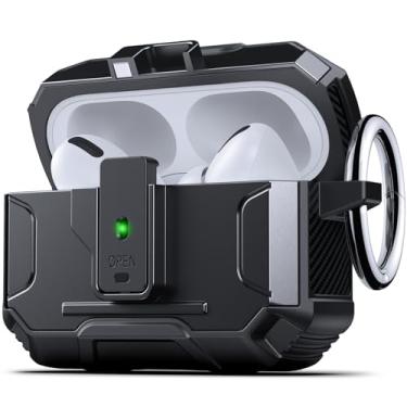 Imagem de DASFOND Capa de fone de ouvido Armor para Airpods Pro 3, capa rígida de proteção à prova de choque de grau militar, suporta carregamento sem fio com chaveiro, tampa magnética, LED frontal visível