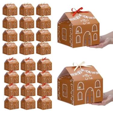 Imagem de Gueevin 24 caixas de presente grandes para casa de pão de gengibre de Natal, embalagem de biscoito de Natal com 12 fitas brancas e 12 vermelhas para guloseimas festivas e lembrancinhas de festa (21 x
