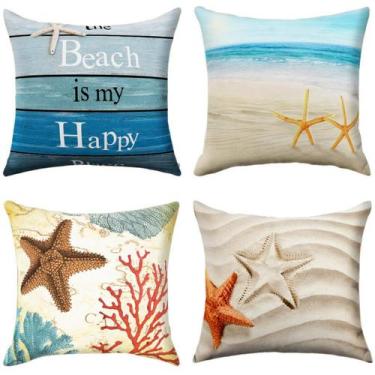 Imagem de Capas de almofada GALMAXS7 Beach Starfish azul turquesa