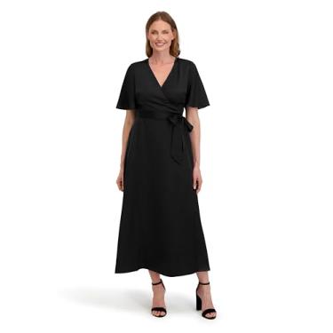 Imagem de Laundry by Shelli Segal Vestido longo feminino Madison Wrap – Vestido longo com cintura amarrada, Ônix preto, 44