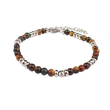Imagem de JMLOON Pulseiras femininas com contas de pedra natural de aço inoxidável ajustável, lápis-lazúli, olho de tigre, aventurina, quartzo rosa, One Size, Aço inoxidável, Ágata