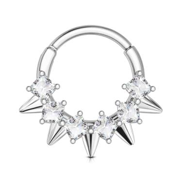 Imagem de OUFER Joias de piercing de septo de aço cirúrgico 316L anéis de septo 16G 8/10 mm quadrado transparente CZ segmento articulado joia piercing Daith, brincos de torre de hélice Daith para mulheres e