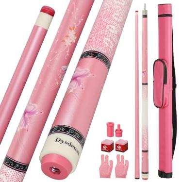 Imagem de Dysdensa Taça de piscina rosa 538.6 g - 147.3 cm ponta de couro de bordo canadense de 13 mm, design floral, verniz de tinta metálica, junta 3/8×8 com estojo, giz, luvas, protetores (MQ19-PINK)