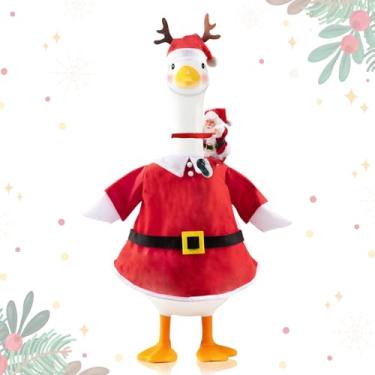 Imagem de LANGFON Conjunto de roupas de ganso de Natal para estátua de gramado de 58 cm, rena vermelha de Natal e varanda de Papai Noel para Natal, ao ar livre, jardim, quintal, pátio, gramado, cimento, ganso