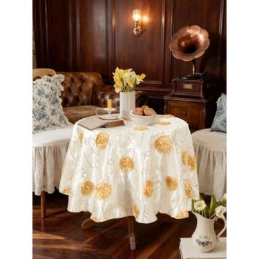 Imagem de Fanqisi Toalha de mesa retangular para o outono de Ação de Graças, toalha de mesa de cetim roseta 3D, 127 x 127 cm, capa de mesa para aniversário de casamento, cerimônia ao ar livre, decorações de