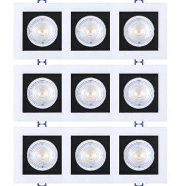 Imagem de Kit 3x Spot Embutir Triplo Recuado Branco com preto Quadrado LED Integrado 3000K 15W Bivolt