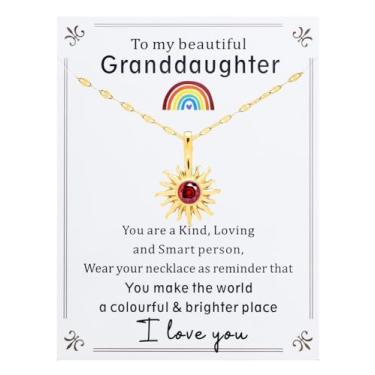 Imagem de JINGMARUO Colar de sol banhado a ouro com pedra do mês de nascimento para neta no aniversário, você faz do mundo um cartão de lugar colorido e brilhante, Standard, Cristal, Sem Pedra Preciosa