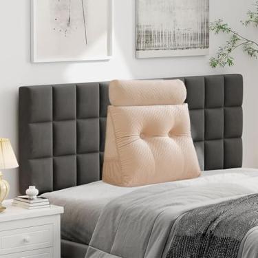 Imagem de Almofada triangular de veludo para cabeceira de cabeça, capa removível, cama de beliche, suporte de posicionamento do encosto, descanso de leitura relaxante (bege com almofada de rolo, pequeno (61 x