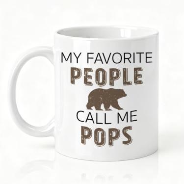 Imagem de SRWNFOS Caneca de café My Favorite People Call Me Pops, caneca de cerâmica de urso marrom para pai, copo de bebida com tema de urso para homens, presentes de agradecimento de aniversário para papai