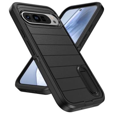 Imagem de Capa para Google Pixel 9 Pro XL, à prova de choque, à prova de poeira, suporte dobrável, 3 em 1, capa de proteção resistente durável de grau militar para Google Pixel 9 Pro XL 6,8 polegadas - preta