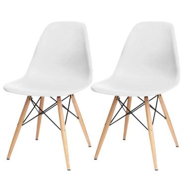 Imagem de Kit 02 Cadeiras Decorativas Eiffel Charles Eames F03 Branco Com Pés De Madeira - Lyam Decor