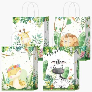 Imagem de 16 peças de sacolas de brindes de safári, animais da selva, com alças, estampa de animais do zoológico, sacos de doces da floresta, sacos de presente para bebê, aniversário, selva, artigos de festa