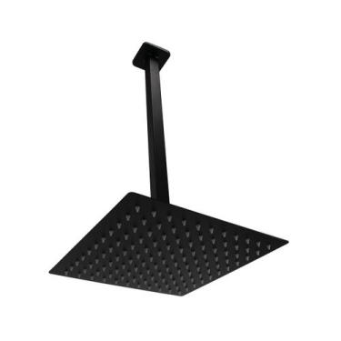 Imagem de Ducha Inox 304 Slim 25x25 Black Com Braço Suporte Teto 40 Cm - AMG Met