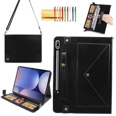 Imagem de Capa para Samsung Galaxy Tab S10 Ultra 37.1 cm/S8-S9 Ultra, capa de couro PU com suporte transversal Techcircle com alça de mão + porta-canetas, compartimentos para cartões, envelope e carteira, preta