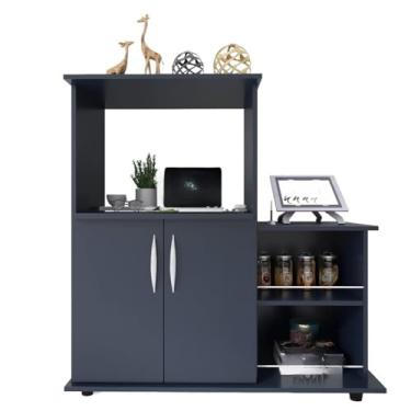 Imagem de Balcão Multiuso com Suporte para Forno ou Micro-ondas 2 Portas Organizador Compacto em MDP(PRETO)