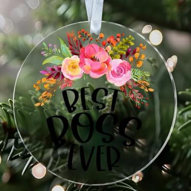 Imagem de NKPDesigns Best Boss Ever Ornamento floral acrílico - lembrança de apreciação de acrílico redondo - decoração de mesa de escritório - presente para gerente mentor professor