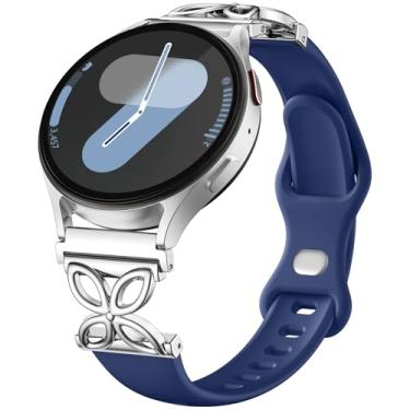 Imagem de IMIVIO Pulseiras de silicone finas compatíveis com Samsung Galaxy Watch 7 6 5 4 Active 2 FE de 40 mm e 44 mm/Watch 6 4 Classic/5 Pro/3, finas de 20 mm e 22 mm para relógio esportivo Samsung (azul