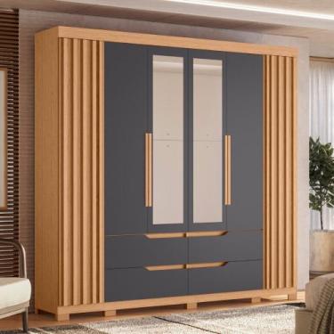 Imagem de Guarda Roupa Casal Ripado com Espelho 6 Portas 4 Gavetas e Pés Doble A