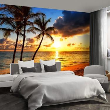 Imagem de Fightal - Murais de parede grandes de praia ao anoitecer papel de parede autoadesivo pôr do sol para quarto sala de estar - 304,8 cm x 464,8 cm