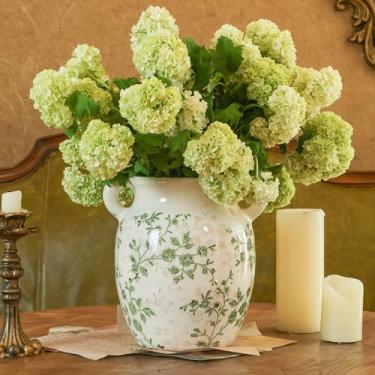 Imagem de Ronasip Vaso de alça dupla floral verde rústico, suporte de flor de cerâmica de alta qualidade para decoração de sala de estar e escritório, versátil para flores e plantas frescas (floral verde, 30 x