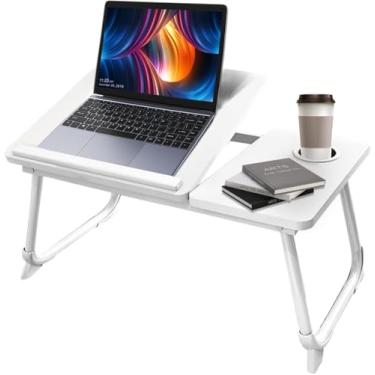 Imagem de Mesa de laptop para cama, mesa de colo: suporte de laptop portátil para cama com suporte de copo, mesa de laptop dobrável atualizada para sofá, cadeira, bandeja de colo ajustável para leitura, escrita