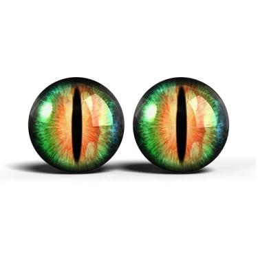 Imagem de Olhos realistas de artesanato de vidro de 2,5 cm, design de íris vertical de gato animal, conjunto de 2 peças, globos oculares de cabochão abobadados, arte, taxidermia e suprimentos para fabricação de