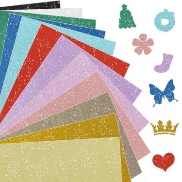 Imagem de Starboling Papel com glitter, 24 folhas de papel brilhante de 12 cores, para Cricut, artesanato, projetos DIY, boné de formatura, confecção de cartões, scrapbook, 250 g/m²