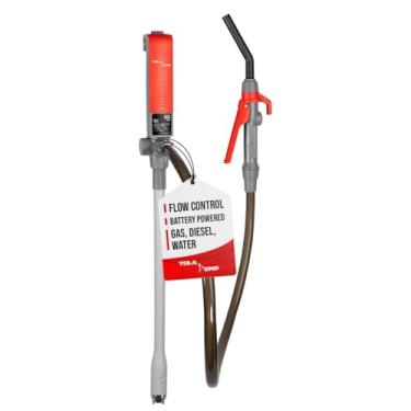 Imagem de TERA PUMP Bomba de transferência rápida com alça de gatilho e mangueira de vinil de 100 cm - Taxa de fluxo máxima de 2,8 GPM - Alimentado por bateria (2D)