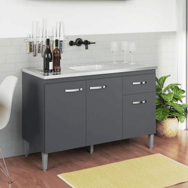 Imagem de Balcão Gabinete De Pia Cozinha Multiuso 120cm Sem Tampo Gabriela Cinza Fosco- Mabe Magazine