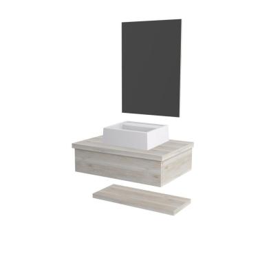 Imagem de Conjunto Bancada C-cuba Q32, Prateleira E Espelheira Metrópole 606 Preto ônix Snow
