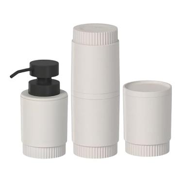 Imagem de Kit Pia De Banheiro Dorica 3 Peças Premium Porta Escova Sabonete Líquido Algodão Ou (Bege)