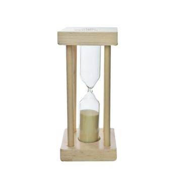 Imagem de Ampulheta Decorativa com Base de Madeira, Vidro Transparente, Medidor de Tempo 10 Minutos, 11,5cm de Altura (BEGE)