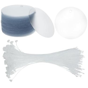 Imagem de SOFPLATE 1 caixa 100 conjuntos de etiquetas de envio redondas etiquetas de plástico com cordão transparente 50 mm em branco resistente a rasgos etiqueta pendurada para bagagem logística varejo