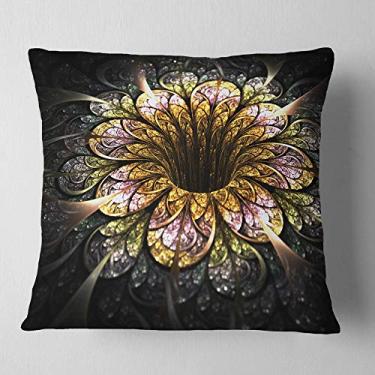 Imagem de Design de arte digital com flor fractal dourada escura sala de estar, sofá, almofada de alta qualidade + capa de almofada impressa em ambos os lados 66 cm x 66 cm