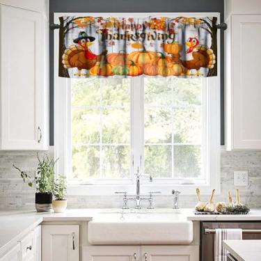 Imagem de Cortinas de Dia de Ação de Graças Peru Valance Farmhouse Pumpkin Fall Harvest Patten Window Valance para quarto, cozinha, sala de estar, café, 137 x 45 cm