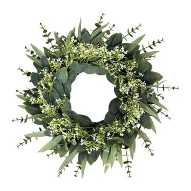 Imagem de Wswqop Decoração de guirlanda de eucalipto artificial, guirlanda floral suspensa de 50 cm para decoração de parede de casa, fazenda e ambientes internos