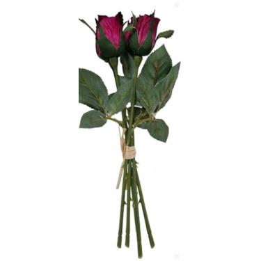 Imagem de Buquê de Mini Rosas Artificiais Premium Kit com 2 – Flores Decorativas para Arranjos Vaso e Decoração de Mesa (Magenta)