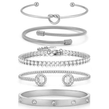 Imagem de Arthur Liu Conjunto de pulseiras femininas de ouro e prata 14K com zircônia cúbica para presente moderno, One Size, Aço inoxidável, cobre, Zircônia cúbica