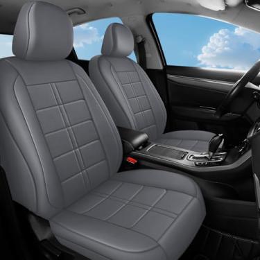 Imagem de crossmiles Capa de assento de carro de couro sintético, conjunto de capa de espuma acolchoada, ajuste universal acolchoado da maioria dos carros à prova d'água e respiração tamanho completo