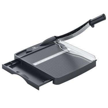 Imagem de Cortador de papel resistente de 30 cm, cortador de papel de guilhotina e aparador de papel, tábua de corte de papel com capacidade de 16 folhas para sala de aula, artesanato, cartolina cinza