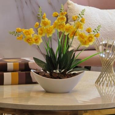 Imagem de Arranjo de Orquídea Artificial Planta Decorativa Vaso e Casca Polida (Amarelo1)