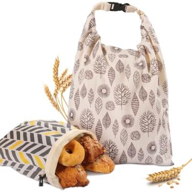 Imagem de Sacos de pão de fermento para pão caseiro, pacote com 2 sacos de pão de cera de abelha para fermento, bolsa portátil de armazenamento de alimentos de algodão para padeiros caseiros para manter frescos