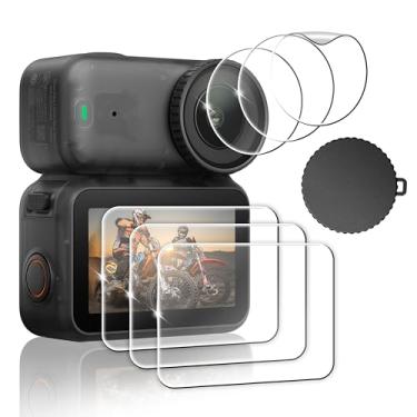 Imagem de FiTSTILL Pacote com 3 protetores de tela aplicados para DJI Osmo Nano, vidro temperado com dureza Ultra HD 9H + protetor de lente PET + capa de lente de borracha, acessório de câmera antiimpressão