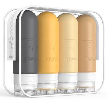 Imagem de ME.FAN Garrafas de viagem para artigos de higiene pessoal, recipientes de 85 g aprovados pela TSA, garrafa dividida portátil espremível de silicone, acessórios de viagem para condicionador, xampu